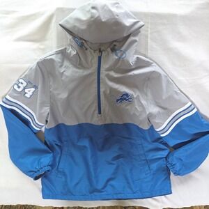 NFL Detroit Lions Windbreaker Mens Large Blue Grey Good Half Zip Pullover Hooded